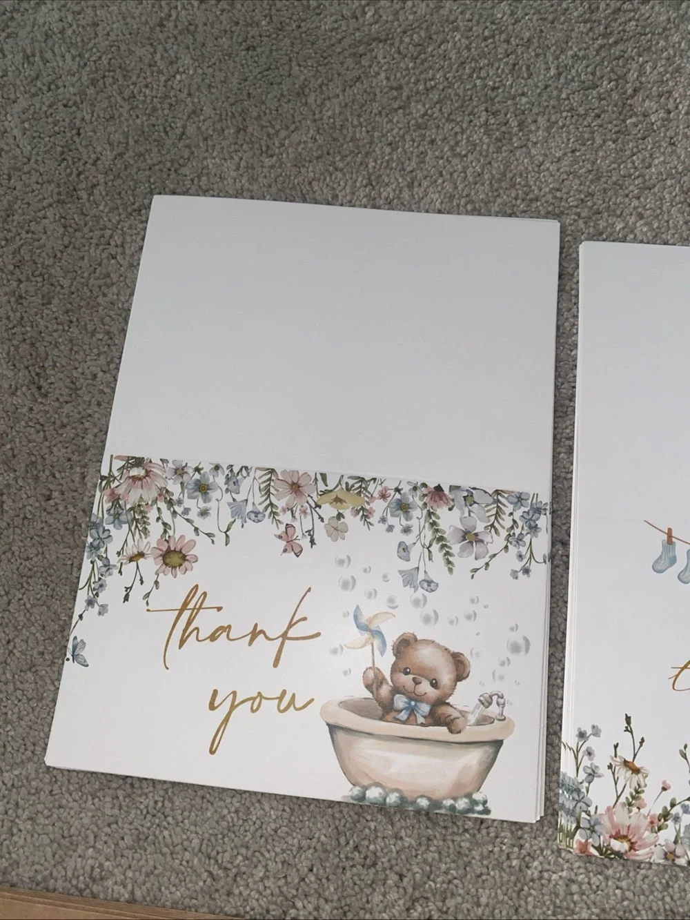 24 Baby Shower Thank‎ You Cards With Envelopes Teddy Bears Floral Brown Blue